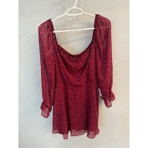 B. Smart Wine Red Dress with Polka Dots